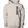 A beige hooded sweatshirt with a unique no drawcord design, featuring a double layer single piece hood, displayed on a white background.